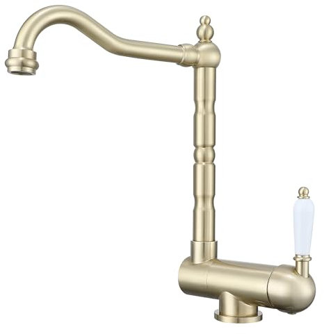 Mitigeur Cuisine Rabattable or Brossé, Robinet Cuisine Pliable Sous Fenêtre, Mitigeur Evier Rotatif À 360°en Laiton, Robinet Monocommande Chaude Et Froide Réglable, or Brossé