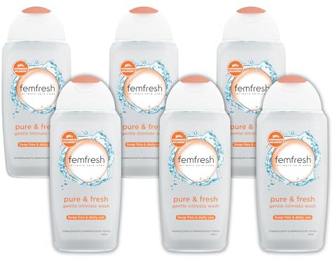 Femfresh Everyday Care Daily Intimate Vaginal Wash, Feminine Hygiene Shower & Bath Gel Cleanser, pH Balanced, Soap Free Gel Formula with Natural Aloe Vera & Calendula - 250 ml (Pack of 6)
