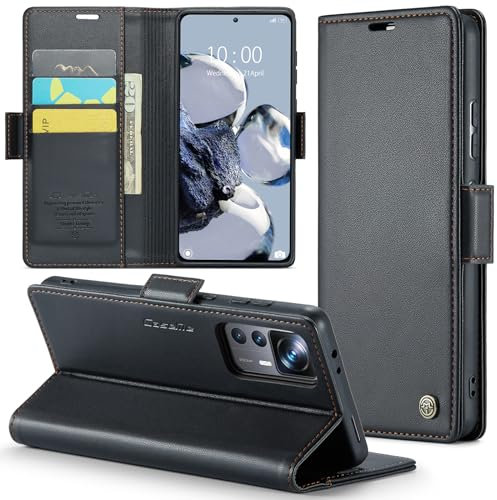 Phernykas Handyhülle für Xiaomi 12T Pro Hülle Leder,Magnetische Klapphülle mit kartenfach und Standfunktion Smartphone Schutzhülle Lederhülle Xiaomi 12T Flip Book Case (Schwarz)