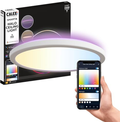 CALEX - Smart LED Ceiling Light 30CM, WiFi Halo Ceiling Lamp, CCT Tunable White 2700-6500K + RGB, IP54, App and Works with Amazon Alexa and Google Home, Dimmable, 22W | Tune the white light from warm to cool or add an RGB halo glow, featuring voice control via Alexa or Google Home