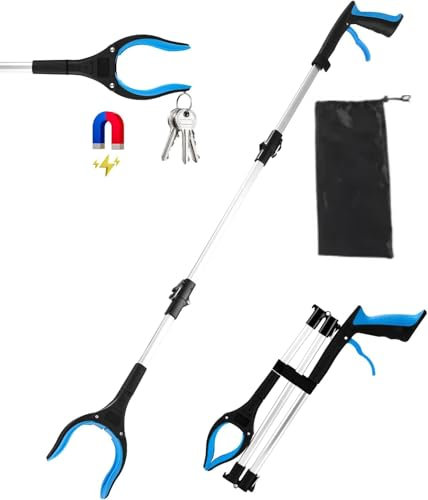 Kiuiom Faltbare Greifer,Greifzange für Senioren Aluminium, Müllzange Greifzange, Müllsammelzange,360° Drehbarer Kopf Müllgreifer Zange,für die Müllabfuhr, Abfallsammlung, Armverlängerung