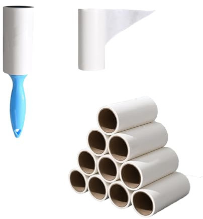 Rouleau Adhésif pour Enlever Les Poils d'animaux, 12 Rouleaux, 720 Feuilles Adhésives, 1 Poignée, pour Vêtements, Cheveux, Canapé, Lit, Chiens et Chats