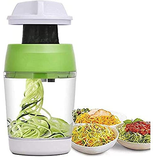 Vegetable Spiralizer, 5 in 1 Adjustable Graters Hand Spiral Vegetable Shredder Cup, Portable Vegetable Cutter Manual Spiral Cutter Kitchen Gadgets for Carrots Cucumbers Vegetable