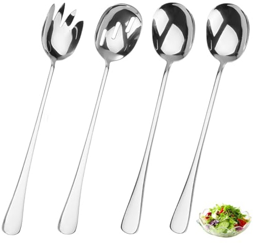GisWell Couverts à salade en acier inoxydable de 28 cm, cuillères de service en acier inoxydable avec cuillère à salade et fourchette à salade, couverts de cuisine passent au lave-vaisselle pour la