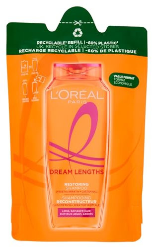L'Oréal Paris Elvive Reparatur-Shampoo für langes und glattes Haar, regeneriertes und langes Haar ohne Doppelspitzen, mit Keratin und Rizinusöl, Dream Length, 250 ml
