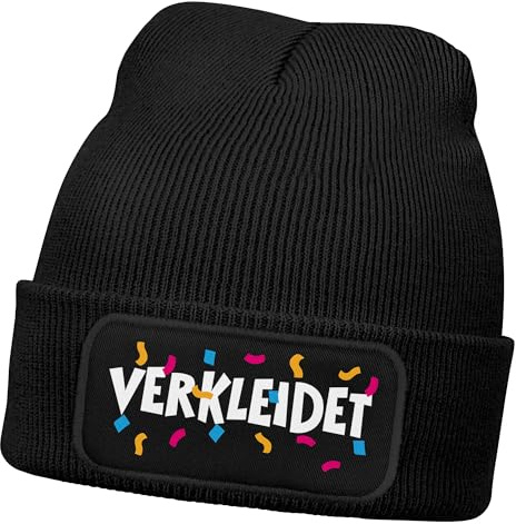 MoonWorks® Damen Beanie Patch Strickmütze Spruch Karneval Fasching Aufdruck Lustig Damenmütze