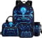 HUGS IDEA Cool Game Backpack for Boys with Lunch Box Kids School Backpack Set for Boys 4Piece Schoolbag Set with Lunchbox Pencil Case and Water Bottle Sleeve Kids Book Bags for Boys