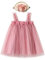 Miipat Robes Bébé Fille Jeune Enfant Princesse Tulle Tutu Robe vec Ceintures de Tête Florale pour Gâteau Cassé Fête d'anniversaire Prise de Photos Mariage Rose Foncé 100 2-3 Ans