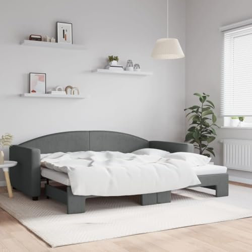 qohoio Tagesbett Ausziehbar Ausziehbett Bett Zum Ausziehen Sofa Bett Daybed Sofa Bett Mit Ausziehbett Dunkelgrau 90x200 cm Stoff - 3197189