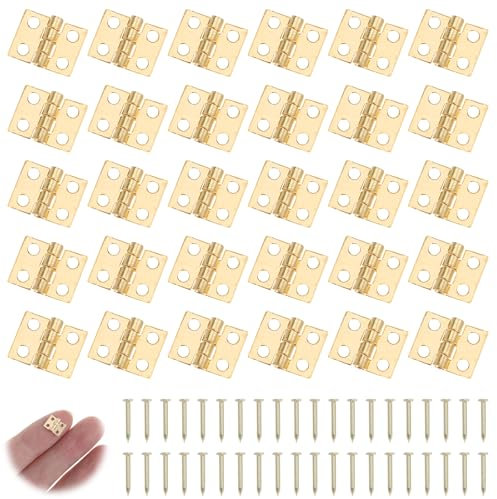 Nogeqi 100 Stück Scharniere Mini Modellbau Messing Scharniere Klein 10x8 mm Klappbar Miniatur Scharnier Kleine Scharnier für Holz Small Hinges for Wooden Box mit 100 Schrauben
