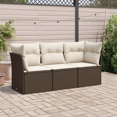 ChicAbode 3-TLG. Garten-Sofagarnitur mit Kissen Braun Poly Rattan Sitzgruppe für Garten Terrasse, Modular Gartensofa Lounge