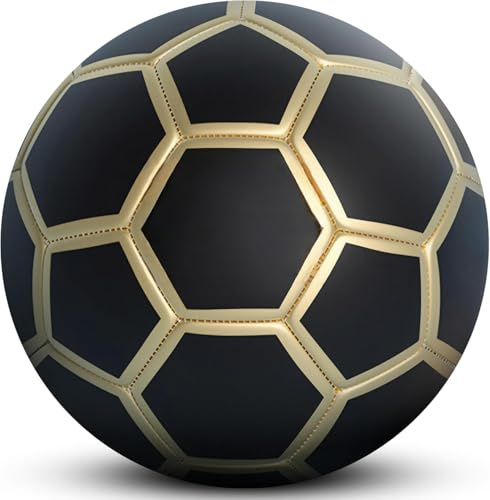 pwavum Fussball Grösse 5, Sport Training Ball für Jugendliche Erwachsene | Wasserdicht Fußbälle,Fußball Kinder Unise,Offizieller Fußball Größe 5, Fussball für Jugendliche und Erwachsene Schwarzes Gold