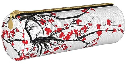 Hgbbdyyjj Japanese Cherry Tree Personalised Printed Multi-Functional Large Capacity Round Leather Stationery Storage Bag