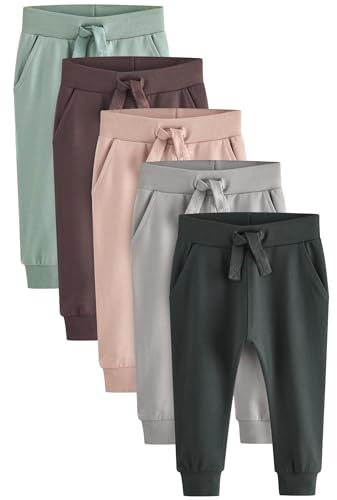 NEXT Jungen Jogginghose im 5er-Pack Mineralgrün/Ecru Creme/Grau 116-122