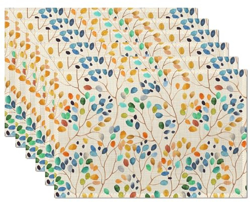 Summer Plants Tree Placemats Set of 6,Table Mats Non-Slip Heat Resistant Washable Placemat for Party Kitchen Dining Table Decoration Indoor Outdoor