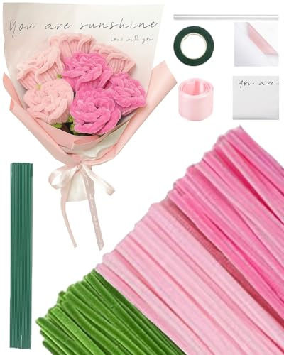 APEX CHOICE Rosa Pfeifenputzer zum Basteln Set, 300 Stück DIY Bouquet Chenilledraht Set mit Blumendraht, Schleifenband, ideal für Schule, Kunstprojekte als kreatives Geschenk für Birthday Valentinstag