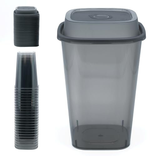 25x Mehrwegbecher 650ml aus robustem Kunststoff mit Deckel und Strohhalmöffnung - Bruchsicher für Smoothies, Heiß- und Kaltgetränke - BPA-frei, Trink-Becher für To-Go und Büro, Camping-Geschirr - Grau