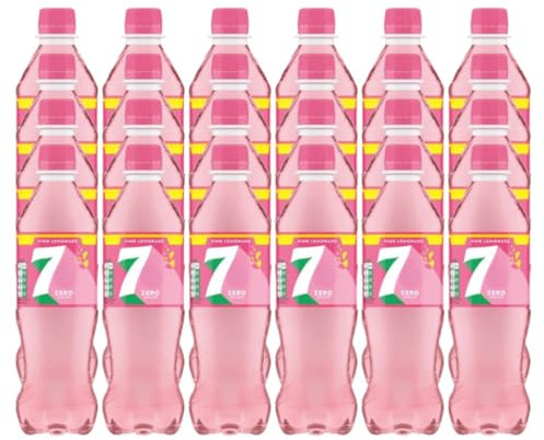 7 ZERO SUGAR Pink Lemonade Flavoured Fizzy Soft Drink Lemon, Lime, and Raspberry Flavour with Sweetners Carbonated Soda 500ml Bottles Low in Calories and No Caffeine Recyclable (Pack of 24)