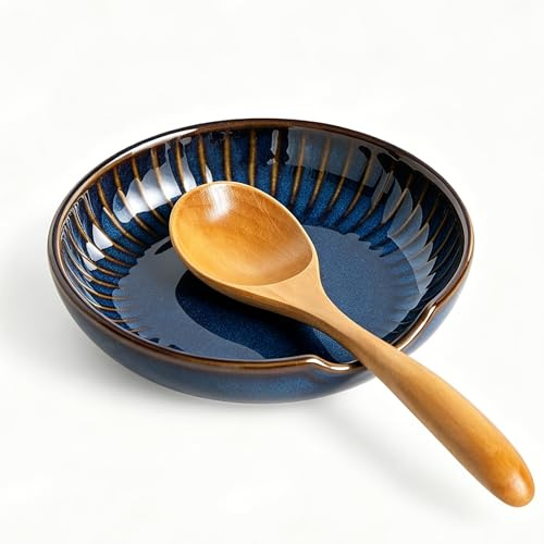 Ceramic Spoon Rest and Utensil Holder, Spoon Holder for Hob & Worktop, Heat Resistant, Dishwasher Safe, Protects Surfaces from Stains, Modern Kitchen Accessory,(Vinblue)