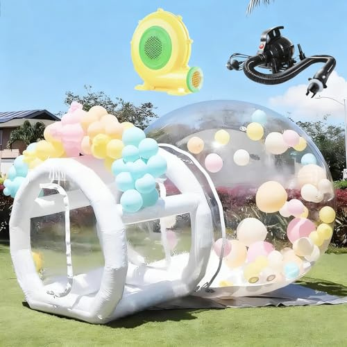 Dôme Gonflable de 3 mètres, Maison Bulle avec Tunnel, Tente Gonflable avec souffleur et Pompe à air, cabane de Jardin étanche en PVC pour fête d'anniversaire ou de Mariage dans Le Jardin