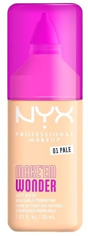 NYX Professional Makeup Make 'Em Wonder Foundation, 24H Soft Matte Aufbaubare Foundation, Mit hoher Deckkraft, Mattes Finish, 01 Pale