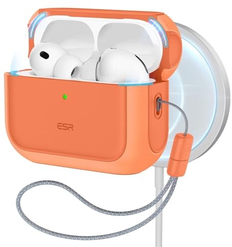 ESR Hülle für AirPods Pro 3, MagSafe-kompatibel, Vollschutz, Orange | Schutzhülle mit Handschlaufe, kompatibel mit AirPods Pro 3. Gen. (2025), Orbit Hybrid Serie