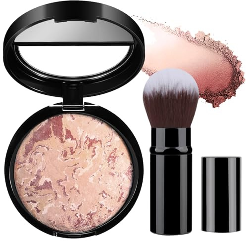 Colour Correcting Powder Foundation with Brush, Baked Foundation for Mature Skin, Brighten Illuminating Color Correcting foundation, Full Coverage, Long-Lasting 24H Wear,Oil-Control (#04)