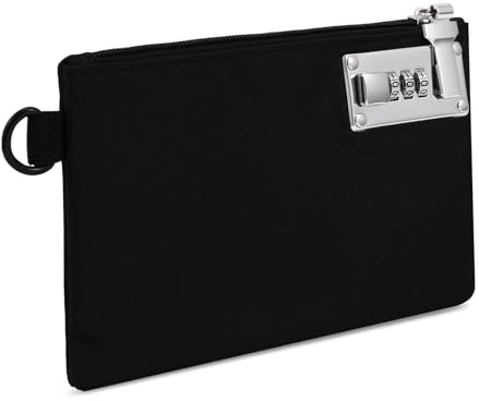 LOFICOPER Money Bag with 3-Digit Lock, 1680D Nylon, Black | 8.3 x 5.3-Inch Size, Reinforced Zipper, Splash-Resistant, Hanging Loop, for Cash, Passports, Cards and Jewellery