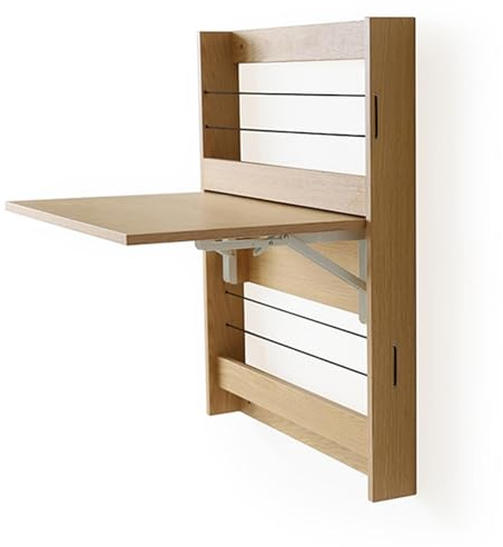 TRGCJGH Wandschreibtisch Klappbar Schreibtisch mit Bücherregal Bürotisch oder Arbeitstisch zum Arbeiten Lesen(Natural,63 X 75cm/24.8 X 29.5in)