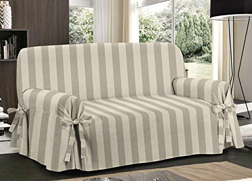 Biancheriaweb Sofabezug, Sofaüberwurf mit Bändern, Schleife, breites Streifendesign, 3-Sitzer, breite Streifen