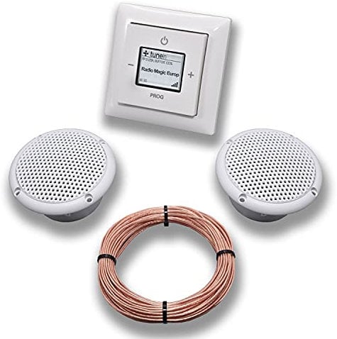Busch-Jaeger (Original) Unterputz iNet Internet WLAN Radio 8216U (8216U) alpinweiß Komplett-Set Balance SI 2x Deckenlautsprecher/Einbaulautsprecher+Radio komplett+20 Meter Lautsprecherkabel 2x0,75 mm²
