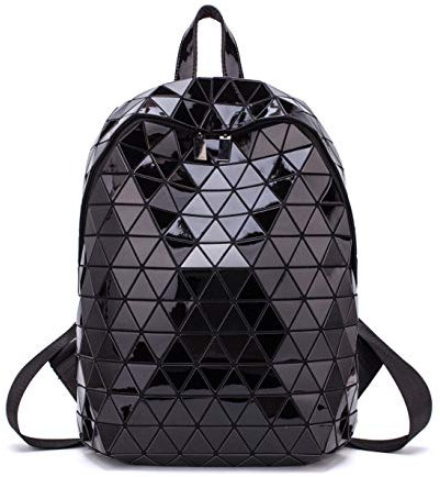 LorranTree Geometrischer Rucksack Leuchtende Rucksäcke Holographische reflektierende Tasche Lumikay Taschen Irredescent Rucksack Regenbogen Black