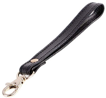 Tenlacum Cinturino da polso in vera pelle per borsa a mano o portafogli, accessori (nero)