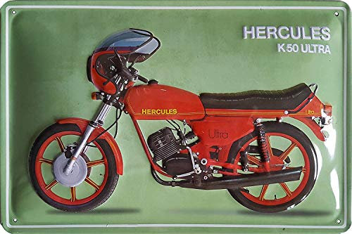 LUCKYLINDE geprägtes Blechschild passend für HERCULES Mofa und Moped Fans, Deko Werkstatt, Garagen Oldtimer Schild 20 x 30 cm (Ultra)