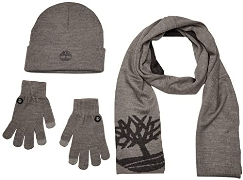 Timberland Damen Double Layer Scarf, Cuffed Magic Glove Gift Set Beanie-Mütze, Hellgrau meliert, Einheitsgröße