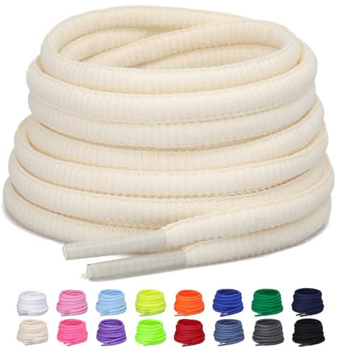 Puzeam 2 Paia Lacci Ovali per Scarpe Sportive, larghezza 6mm, Mezzi Lacci Rotondi per Sneakers, 16 Colori Stringhe per Scarpe da Corsa e Stivali - Crema 140