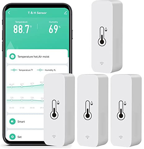 SENCKIT WiFi-Feuchtigkeits- und Temperaturmonitor, intelligentes Hygrometer-Thermometer für Fernüberwachung und Alarm, hochpräzises Innenthermometer mit TUYA-App, kompatibel mit Alexa (4 Stück)