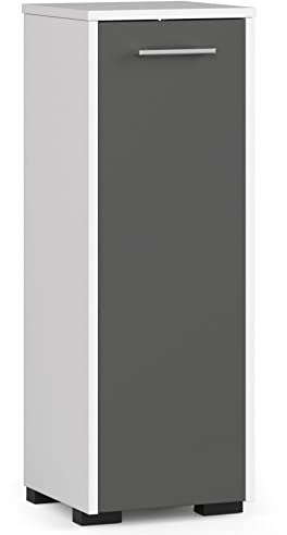 AKORD Stehender Badezimmerschrank schränke | Badezimmer kommode | FIN S30 eintürig | B30 x H82 x T30 cm | Tür mit Links- oder rechtseitiger Montage | Gewicht 15 kg | Weiß/Graphitgrau
