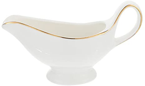 Cabilock Sauciere Mit Ergonomischem Griff Kaffee Milchkännchen Leicht Zu Gießen Keramik Weiße Sauciere Mit Goldrand Servierkrug Milchkännchen Für Die Küche