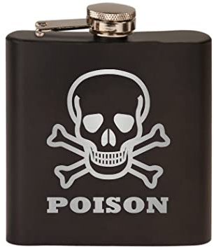 Funny Poison Skull and Crossbones Stainless Steel Hip Flask Premium Matte Black Makes a Great Gift For Him Dad Father Gag Joke Gift