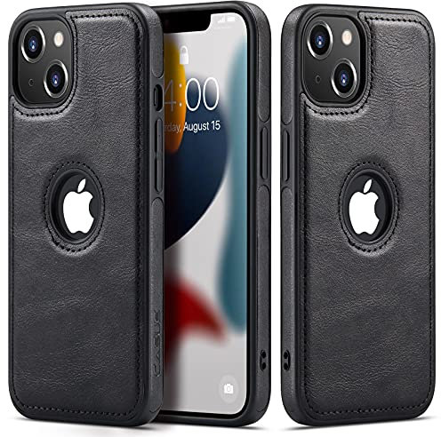 Sibada Hülle für iPhone 13 Logo View Slim Premium Veganes Leder Klassisch Luxus Elegant Dünn Handyhülle 6,1 Zoll (2021) - Schwarz