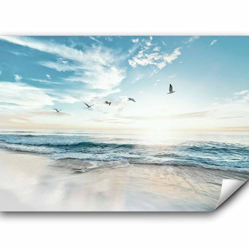 murando PREMIUM Papier peint Mer Plage 350x256 cm Décoration Murale XXL Poster Tableaux Muraux Tapisserie Photo Trompe l'oeil Ciel Oiseaux Paysage Nature b-B-10023-a-a