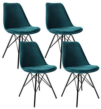 Kick Collection 4er Set Esszimmerstühl Velvet - Samt - Blau - Modern und Hochwertig - Samtstoff und Metall - Erhältlich in vielen Farben