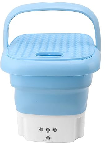 Fockety Lavadora Portátil, Mini Lavadora Plegable con Secador Giratorio y Manguera de Drenaje, Lavadora Portátil de Limpieza Profunda para RV, Apartamento, Viajes, Camping, Ropa Interior (Azul)