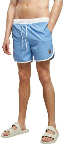 Urban Classics Herren Retro Swimshorts – Schnelltrocknende Badeshorts aus Polyester mit Kordelzug, elastischem Bund & Retro Design, ideal für Strand, Pool & Urlaub,White/Horizonblue,M
