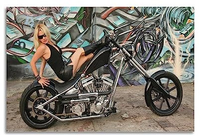 BITTU Vintage Motorbike Poster for Sexy Girl&West Coast Choppers Decorative Painting Canvas Wall&Art Picture 12x18inch(30x45cm)