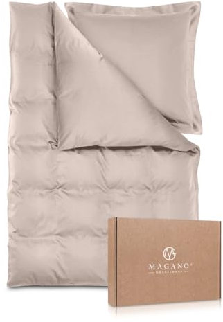 Magano® Luxus Bettwäsche 155x220 Taupe | Bambus & Baumwolle Satin | 400 TC Premiumqualität | Hypoallergen & Klimaregulierend | Deckenbezug 155x220 cm + Kissenbezug 80x80 cm | Beige