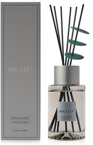 Airkeep Raumduft 200ml, Ocean Mist & SEA Salt Grau Duftstäbchen, Raumerfrischer Deko für Schlafzimmer, Badezimmer, Büros, Schränke