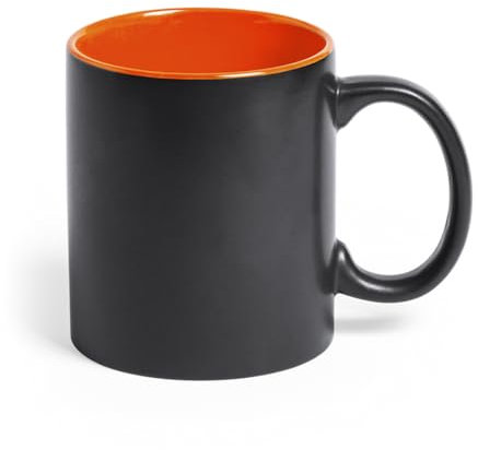 CALLE DEL REGALO Taza de cerámica de 350 ml, negra y color (Naranja)