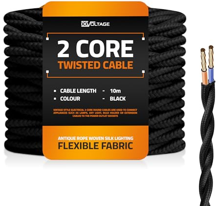 DC VOLTAGE 10m 2 Core Twisted Cable Flexible Wire Lamp Cord, 2 Conductor 32.8ft Vintage Light Flex Cable DIY Lamps Electrical Wire Lighting Appliance Wire Twisted Fabric Electrical Wire (Black)